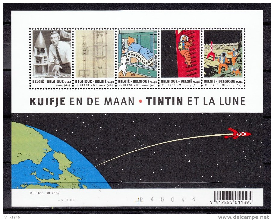 Belgique Belgie 2004,5V In Block,Kuifje En De Maan,Tintin Et La Lune,Hergé,Neuf/MNH/Postfris(L2142) - 1961-2001