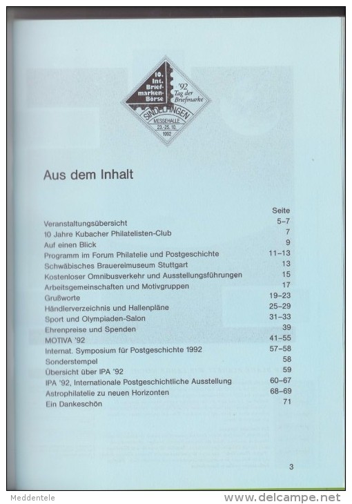 Sindelfingen Exhibition Catalog 1992  Perfekt State - Philatelic Exhibitions