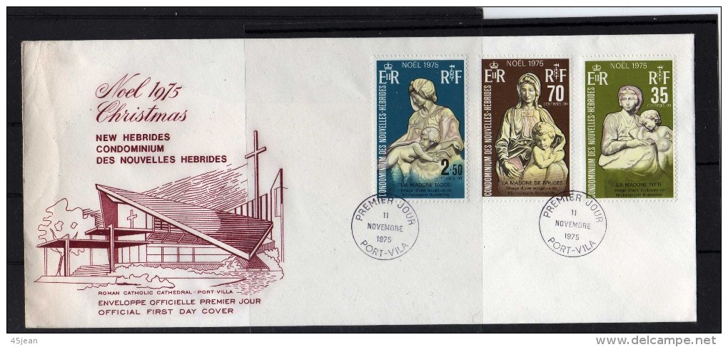 Nelles Hébrides 1975 Belle Fdc Série Noël Sculptures Michel Ange - FDC