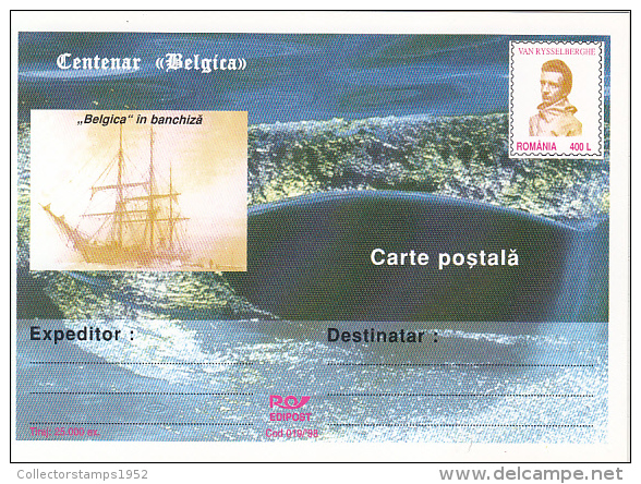 37120- BELGICA CENTENARY, ANTARCTIC EXPEDITION, SHIP, WHALE, V. RYSSELBERGHIE, POSTCARD STATIONERY, 1998, ROMANIA - Antarctic Expeditions