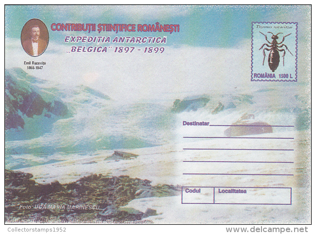 37127- BELGICA ANTARCTIC EXPEDITION, BEETLE, EMIL RACOVITA, COVER STATIONERY, 1999, ROMANIA - Antarctic Expeditions