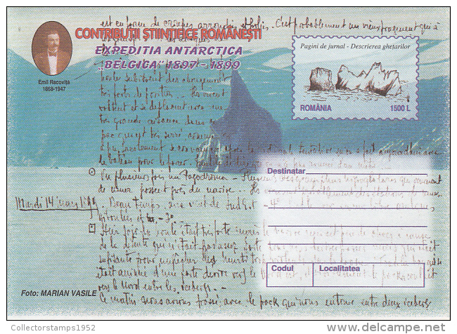 37128- BELGICA ANTARCTIC EXPEDITION, EMIL RACOVITA, JOURNAL PAGES, COVER STATIONERY, 1999, ROMANIA - Antarctic Expeditions