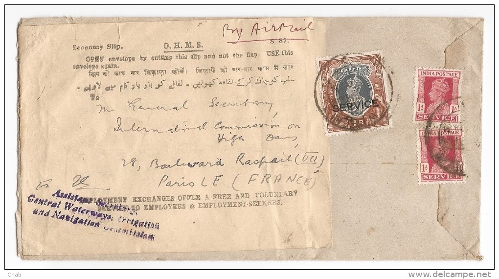 Pas Connaisseur - Lettre Avec Timbres INDIA - POSTAGE - SERVICE - 1936-47 Roi Georges VI