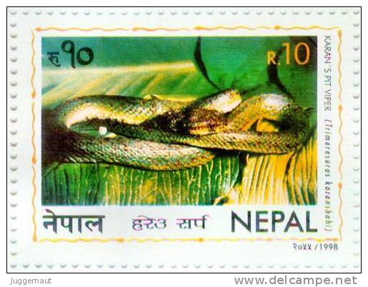 PIT VIPER SNAKE STAMP RUPEE 10 NEPAL 1998 MINT MNH - Serpenti