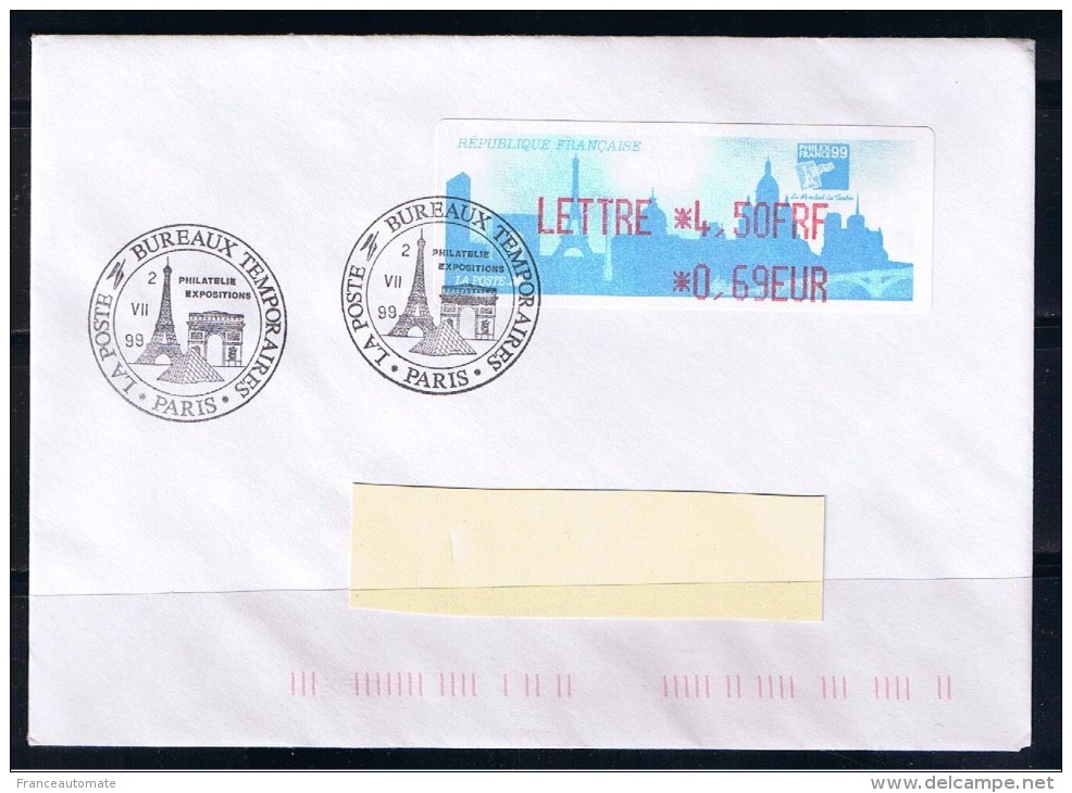 ATM, LISA1, FDC, Philexfrance, 2/07/1999, E 4.50FRF/0.69EUR, Oblitération Et Reçu Du 1er Jour Salon. - 1999-2009 Viñetas De Franqueo Illustradas