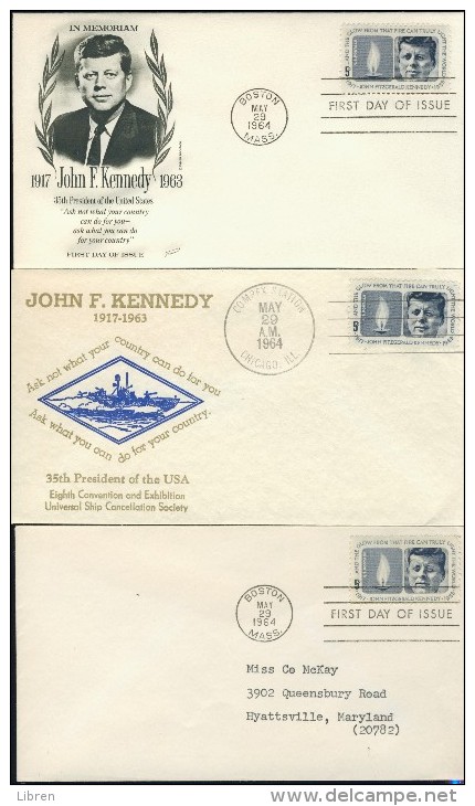 BL6-186 3 FDC'S COMMEMORATING DEADTH OF JOHN F KENNEDY. - Verzamelingen (zonder Album)