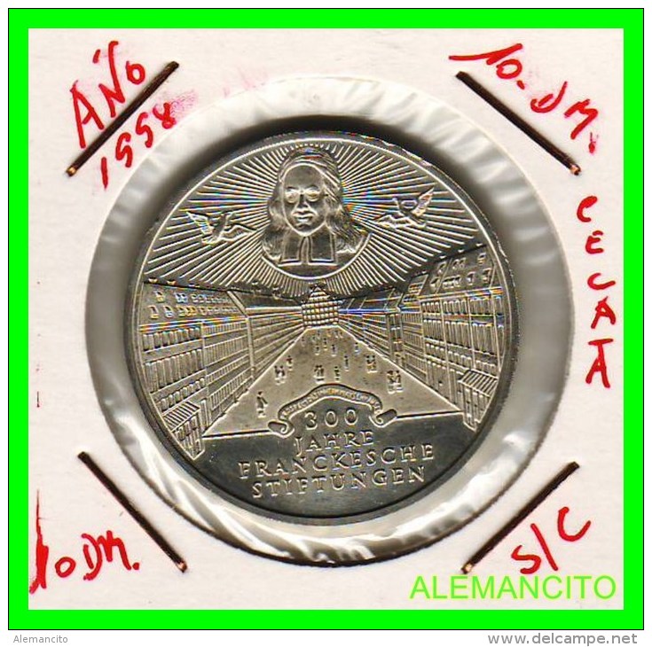 ALEMANIA  - BRD  - MONEDA DE 10 DM  PLATA  S/C  AÑO 1998-A - Conmemorativas