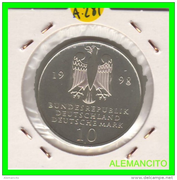 ALEMANIA  - BRD  - MONEDA DE 10 DM  PLATA  S/C  AÑO 1998-A - Conmemorativas