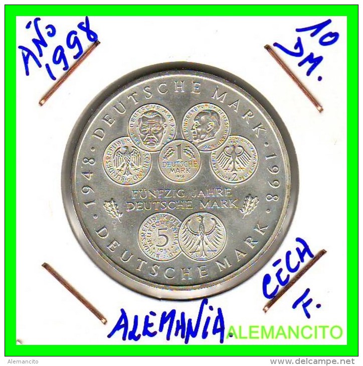 ALEMANIA  - BRD  - MONEDA DE 10 DM  PLATA  S/C  AÑO 1998-F - Conmemorativas