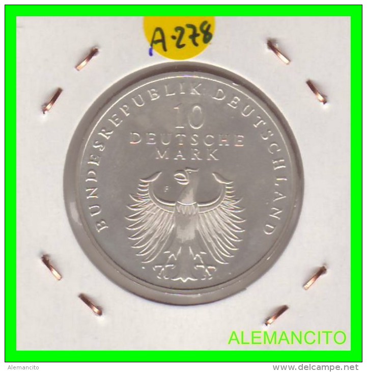 ALEMANIA  - BRD  - MONEDA DE 10 DM  PLATA  S/C  AÑO 1998-F - Conmemorativas