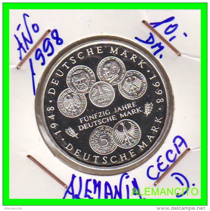 ALEMANIA  - BRD  - MONEDA DE 10 DM  PLATA  S/C  AÑO 1998-D  PROOF - Conmemorativas