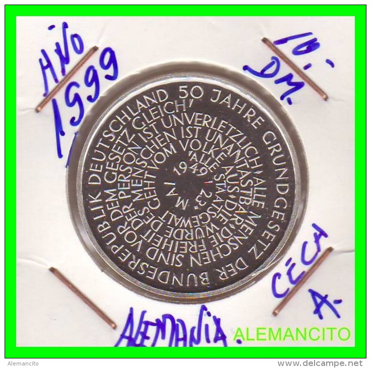 ALEMANIA  - BRD  - MONEDA DE 10 DM  PLATA  S/C  AÑO 1999-A PROOF - Conmemorativas