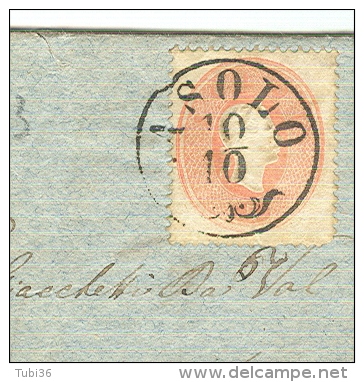 LOMBARDO VENETO 5 Soldi,S 33,TIMBRO POSTE ASOLO,TREVISO,9/10/1861,VENAS, VALLE CADORE,BELLUNO, LETTERA CON TESTO, - Lombardy-Venetia