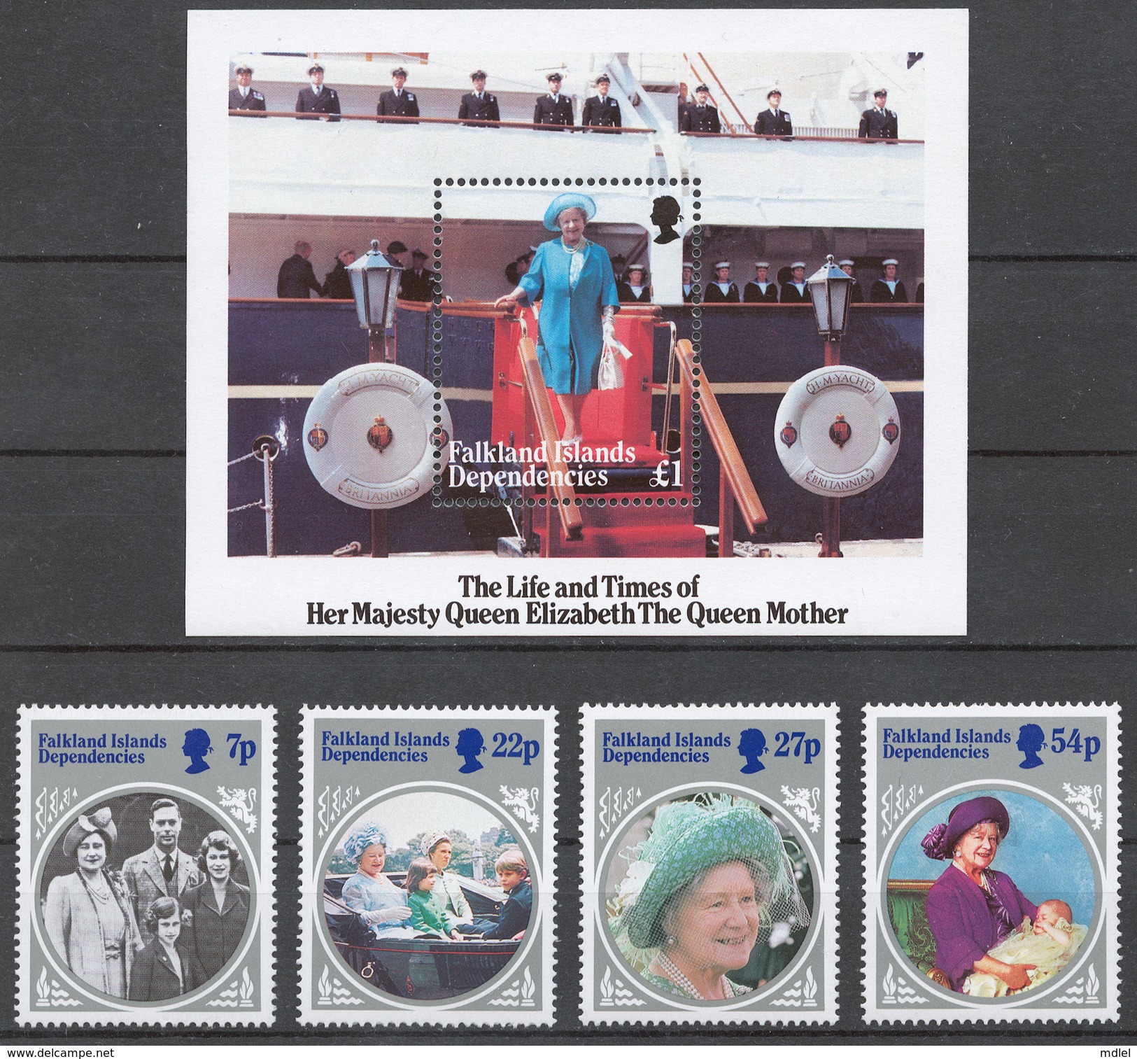 Falkland Islands Dependencies 1985 Mi# 133-36+ Bl.2** QUEEN MOTHER 85th BIRTHDAY - Südgeorgien