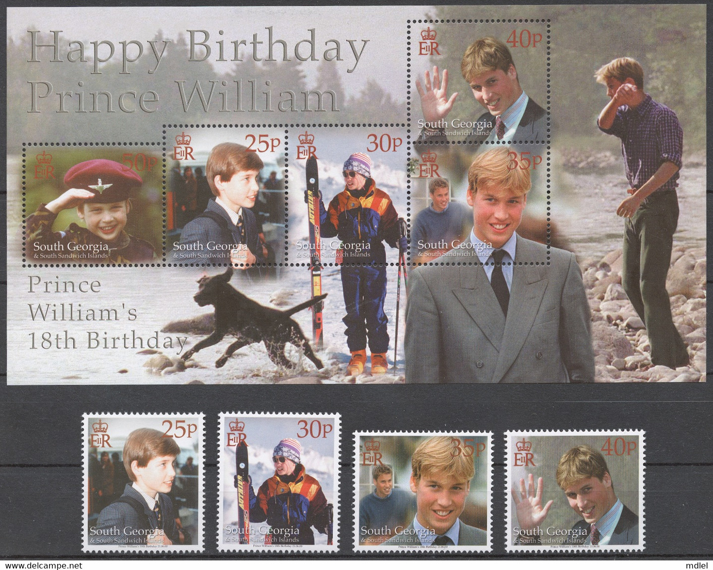 South Georgia 2000 Mi# 310-13+ Bl.10** PRINCE WILLIAM, 18th BIRTHDAY - Südgeorgien