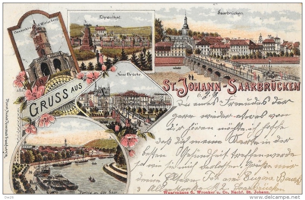 Gruss Aus St Johann-Saarbrücken - Ehrenthal, Neue Brücke... - Carte Précurseur 1898 - Saarburg