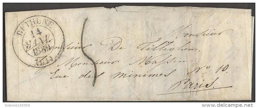 Lettre Précurseur De Béthune (Pas De Calais) Vers Paris Datée Du 14 Janvier 1839 - 1801-1848: Précurseurs XIX
