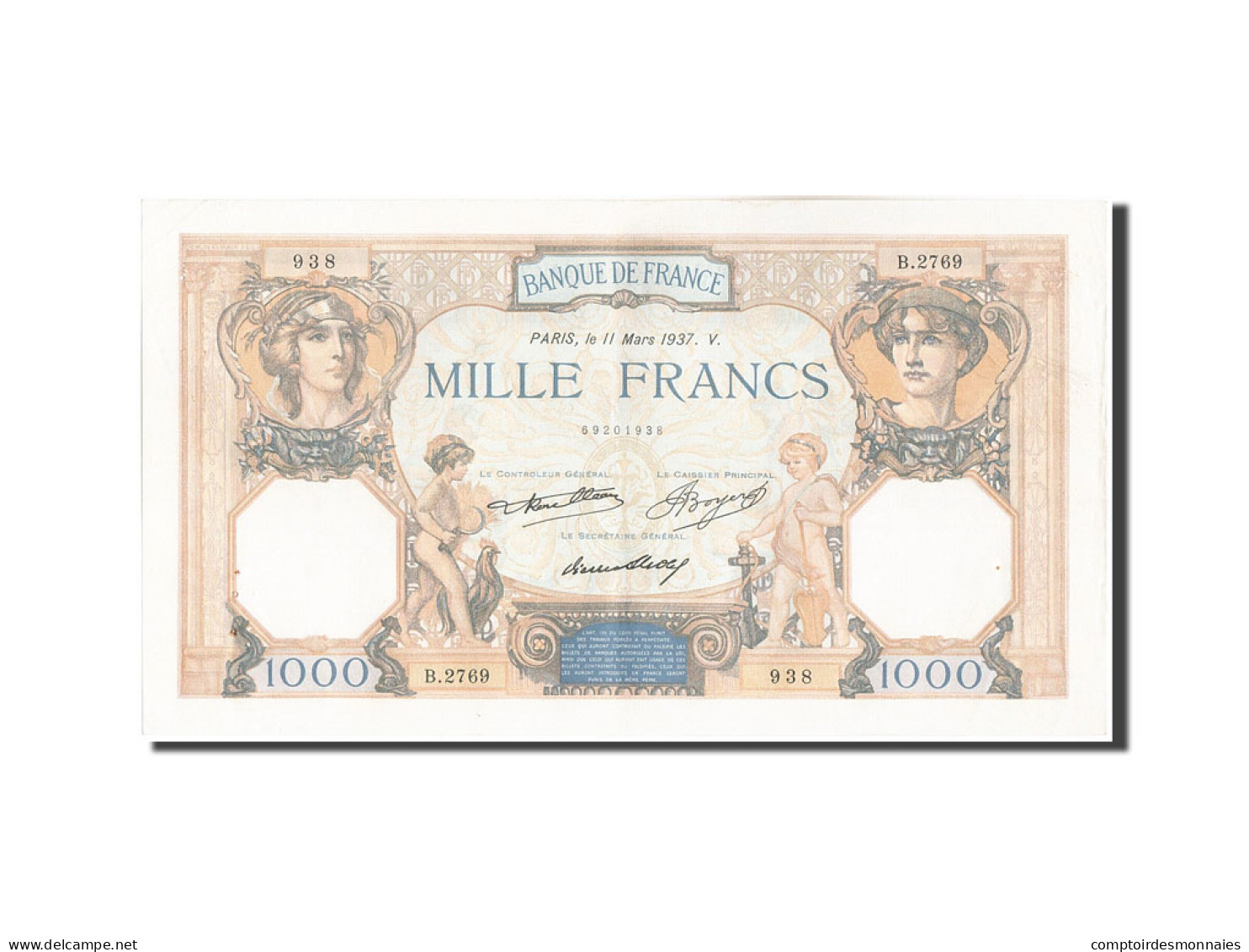 Billet, France, 1000 Francs, 1 000 F 1927-1940 ''Cérès Et Mercure'', 1937 - 1 000 F 1927-1940 ''Cérès Et Mercure''