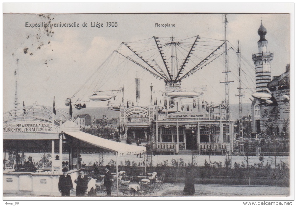 BELGIQUE -CARTE OFFICIELLE EXPOSITION UNIVERSELLE DE LIEGE - 1905 - MANEGE AEROPLANE  BRASSERIE AU 1ER PLAN - Autres & Non Classés