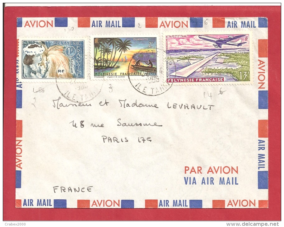 N°Y&T  N° PA5+N°28+N°33 PAPEETE      Vers   FRANCE   1965 - Cartas & Documentos