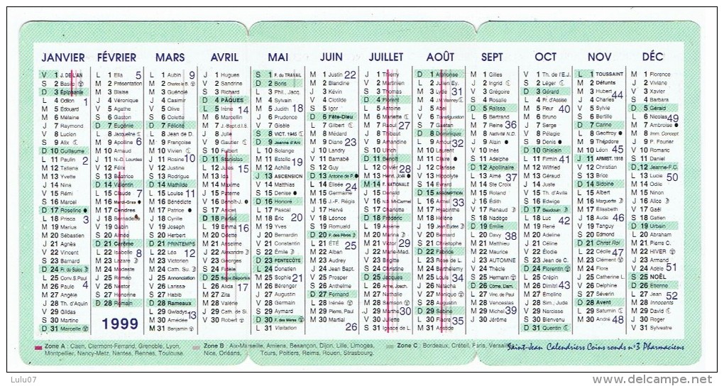 lot  5  petits calendriers  1982 _ 1994  199 _1999 _2008