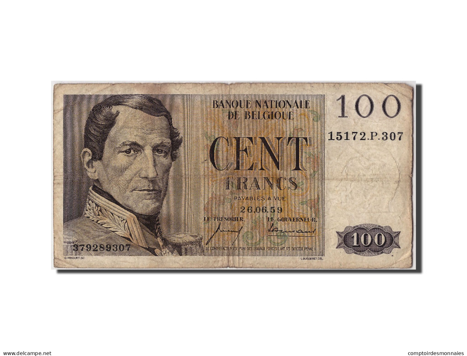Billet, Belgique, 100 Francs, 1959, 1959-06-26, KM:129c, TB - 100 Francs