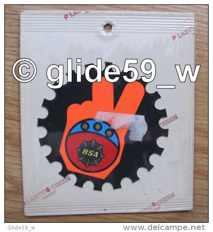 Autocollant "BSA" (Plastic Screen - Italy) (années 70 - Fond Noir Mat Et Orange Mat Fluo) - Stickers