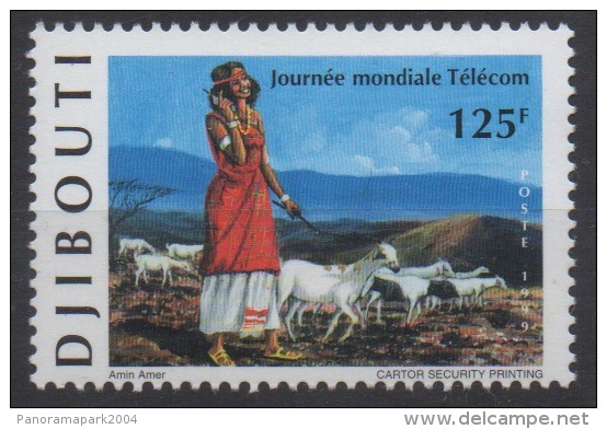 Djibouti Dschibuti 1999 Mi. 674 ** Neuf MNH Journée Mondiale Télécom Chèvres Goats Ziegen Esel âne Donkey Fauna RARE ! - Hoftiere