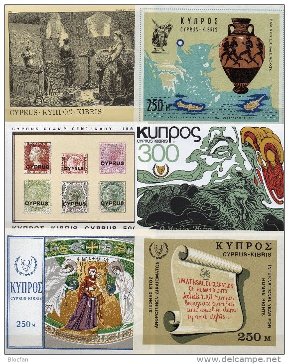 6 Blocks 1967 Zypern Block 5,6,7,10,11+12 ** 22€ Antike Vase Bloque Hb Sport Ms History Bloc Art Sheets Bf Turkey/Cyprus - Neufs