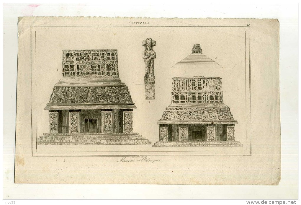 - GUATEMALA . MAISONS A PALENQUE . GRAVURE SUR ACIER DU XIXe S . - Estampes & Gravures