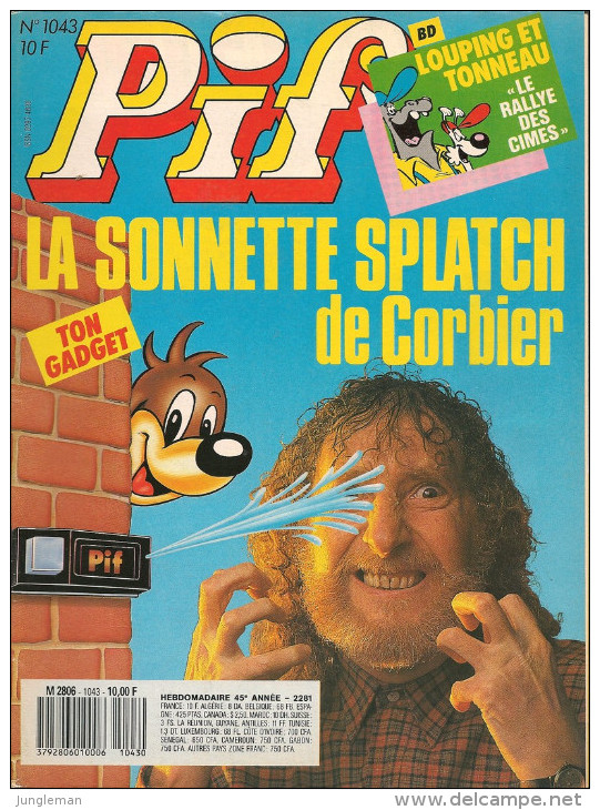 Pif N° 1043 De Mars 1989 - Avec Louping & Tonneau, Les As, Placid & Muzo, Noël & Marie, Révolution 1789. Revue En TBE - Pif & Hercule