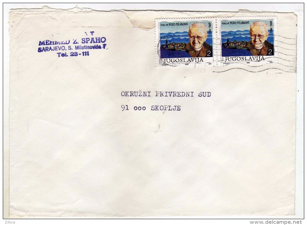 Yugoslavia BiH Sarajevo Registered Letter Via Skopje Macedonia.stamp 1990.- Dr.Bozo Milanovic.fampus People - Lettres & Documents