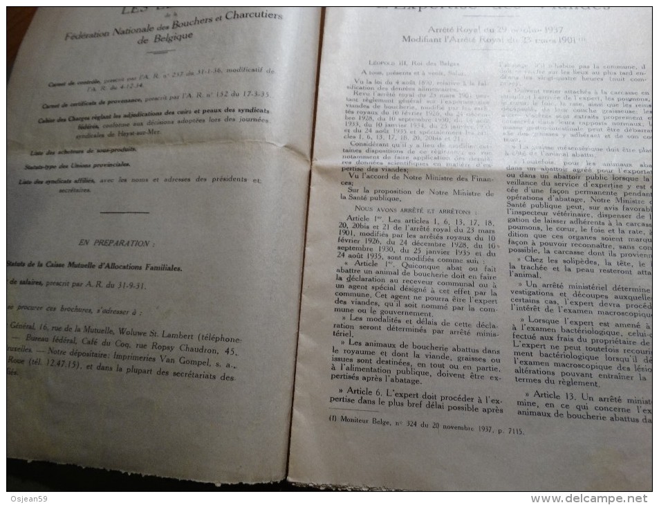 L'expertise Des Viandes(arrêté Royal Du 29 Octobre 1937) - Décrets & Lois