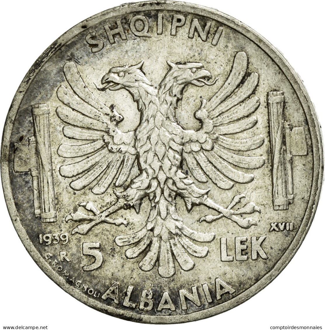 Monnaie, Albania, Vittorio Emanuele III, 5 Lek, 1939, Rome, TTB+, Argent, KM:33 - Albania