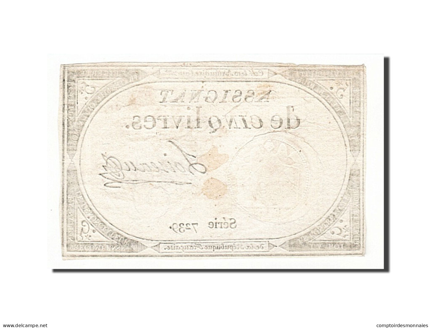 Billet, France, 5 Livres, 1793, 1793-10-31, Loiseau, TTB, KM:A76, Lafaurie:171 - Assignate