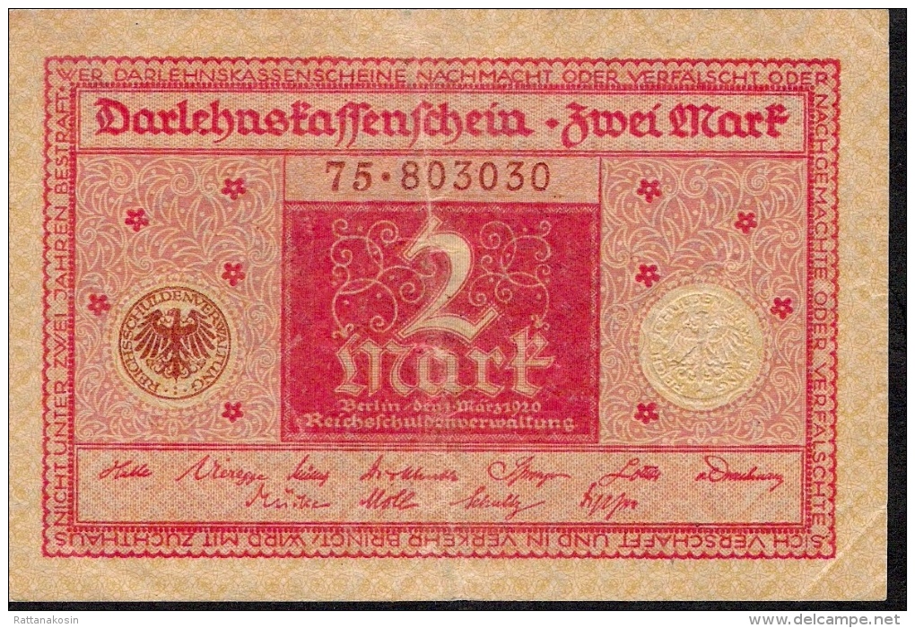 GERMANY P59  2  MARK  1920    XF-AU - 2 Mark