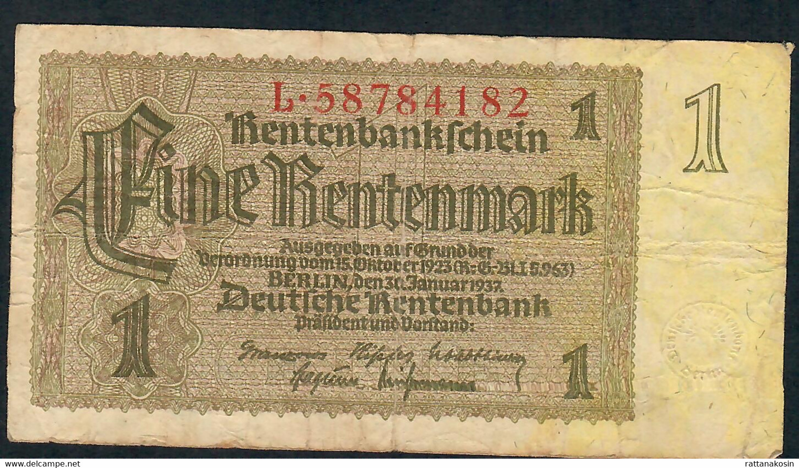 GERMANY P173b 1 RENTENMARK  3.1.1937 Letter L    F-VF - Andere & Zonder Classificatie