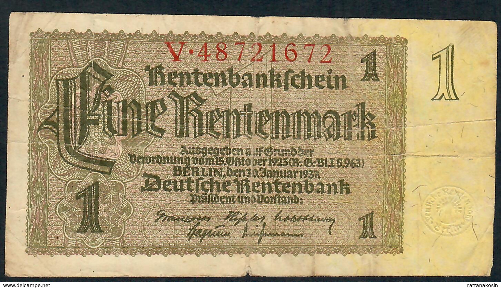 GERMANY P173b 1 RENTENMARK  3.1.1937 Letter V    F-VF - Altri & Non Classificati