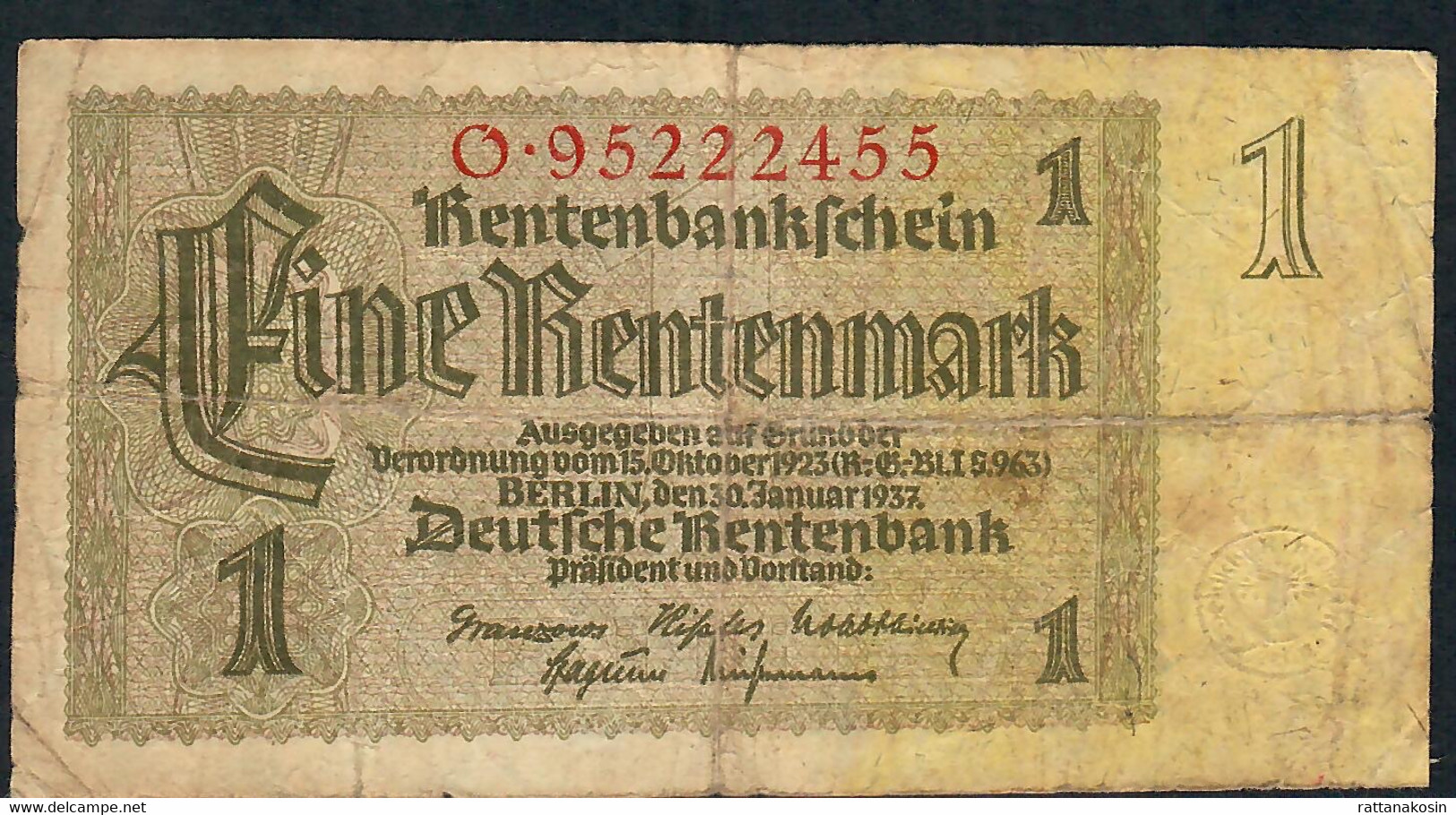 GERMANY P173b 1 RENTENMARK  3.1.1937 Letter O   F-VF - Altri & Non Classificati