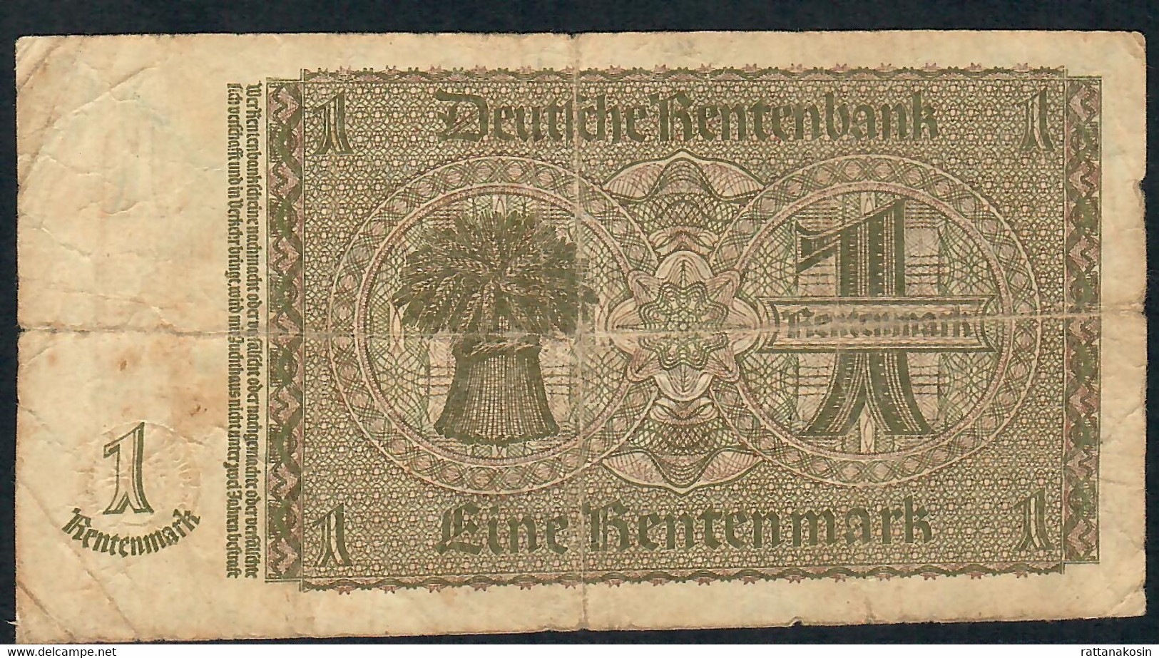 GERMANY P173b 1 RENTENMARK  3.1.1937 Letter O   F-VF - Sonstige & Ohne Zuordnung