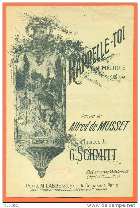 Partition - Mélodie " Rappelle Toi "  Poesie D'alfred De Musset - 1 Feuillet De 4 Pages - Chansonniers