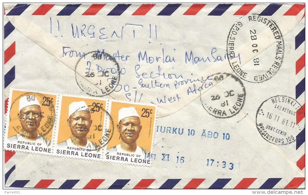 Sierra Leone 1981 Bo President Siaka Stevens 15c 25c Registered Express Cover - Sierra Leone (1961-...)