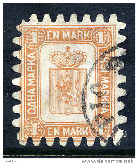 FINLAND 1867 1 Mk. Brown/white Roulette II Used, Signed Rudolph BPP.  Michel 10B - Oblitérés