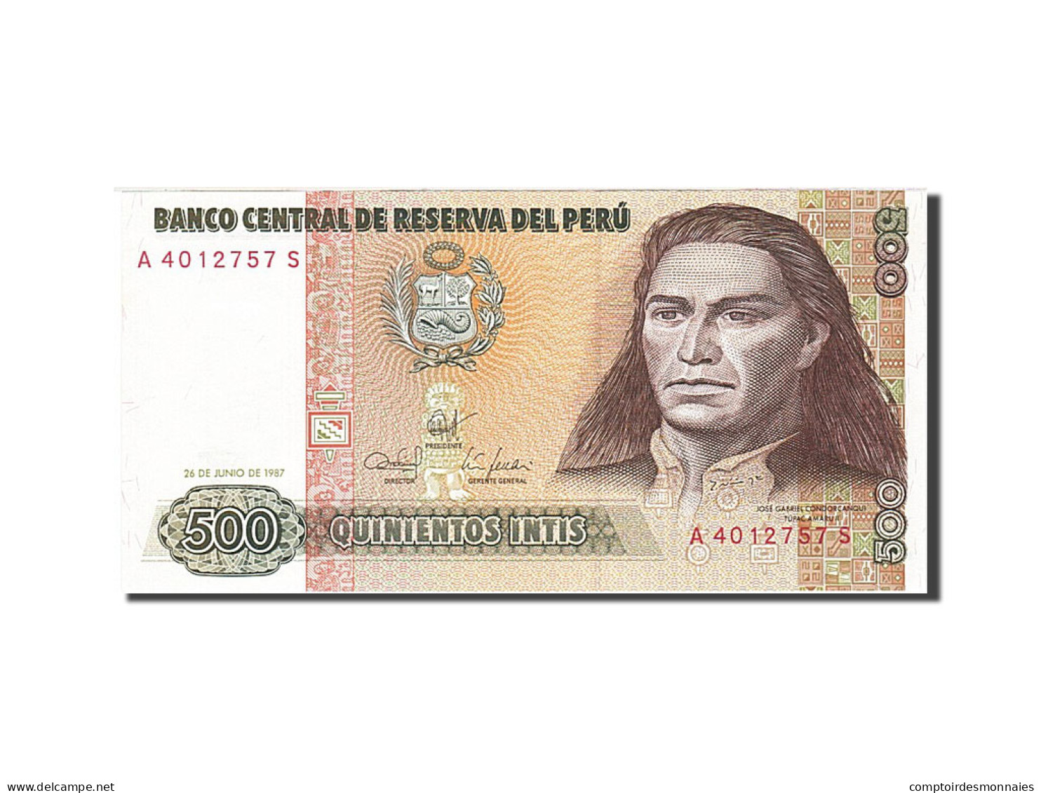 Billet, Pérou, 500 Intis, 1987, 1987-06-26, KM:134b, SPL - Pérou