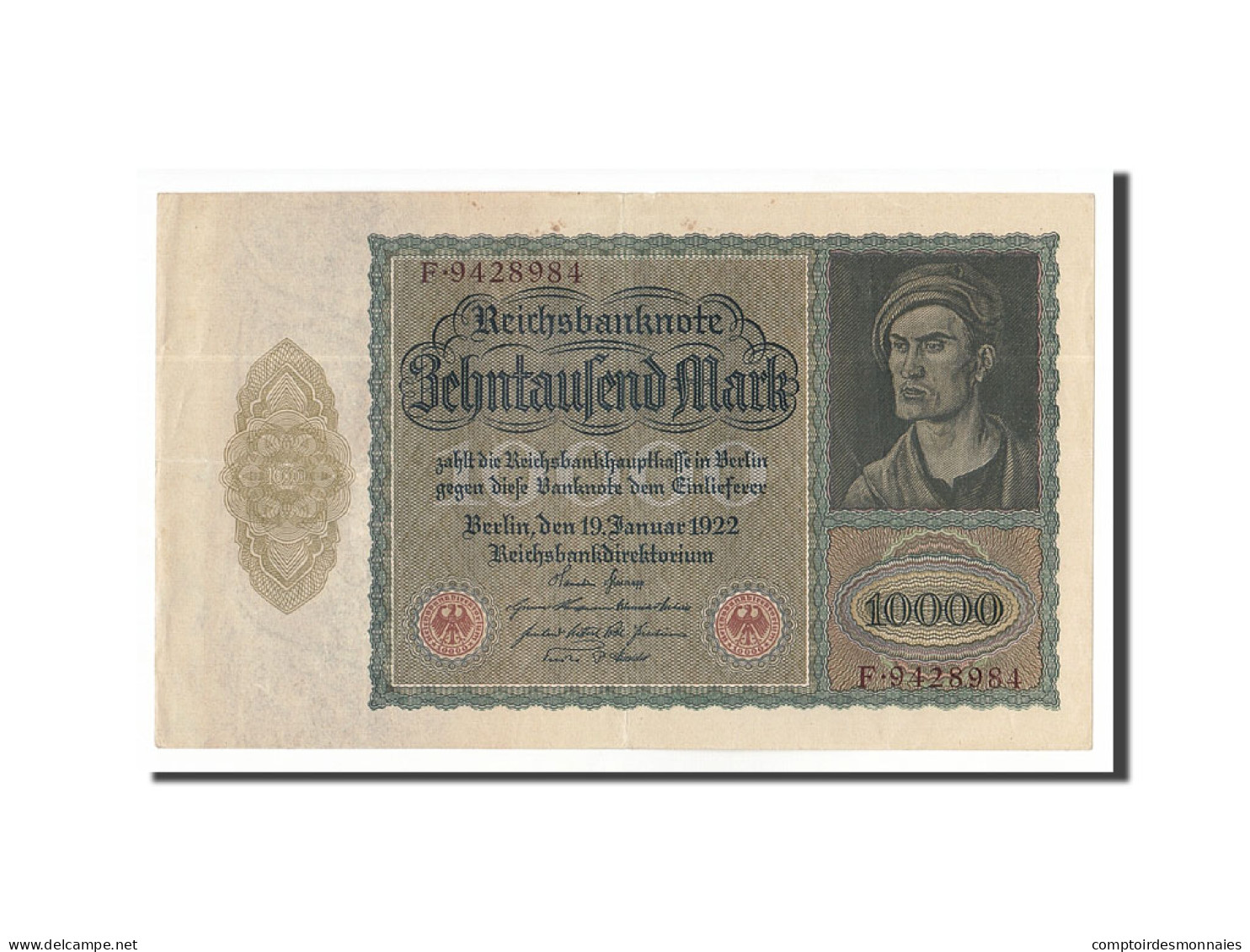 Billet, Allemagne, 10,000 Mark, 1922, 1922-01-19, KM:71, TTB+ - 10.000 Mark