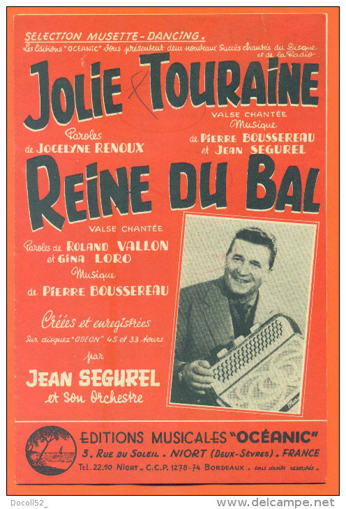 Partition  " Jolie Touraine Et Reine Du Bal " Par Jean Segurel  - 12 Pages - Música Folclórica