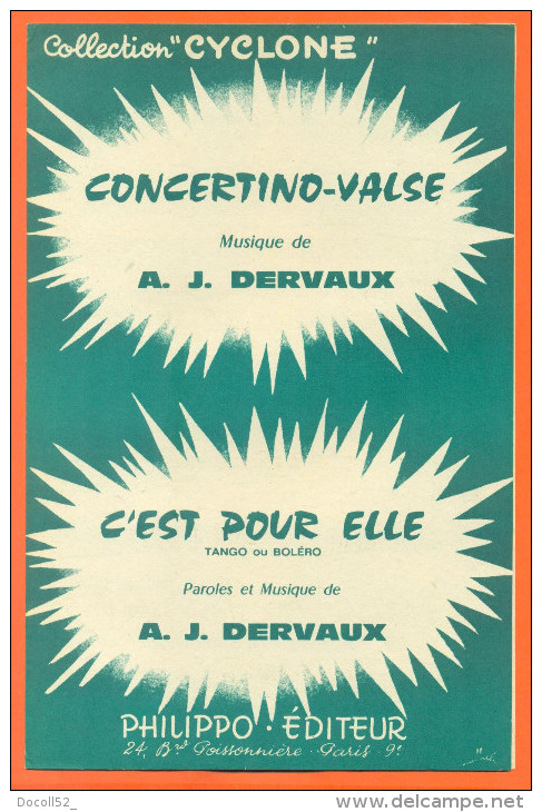 Partition " Concertino Valse - C'est Pour Elle " Tangos De A J Dervaux - 8 Pages - Chansonniers