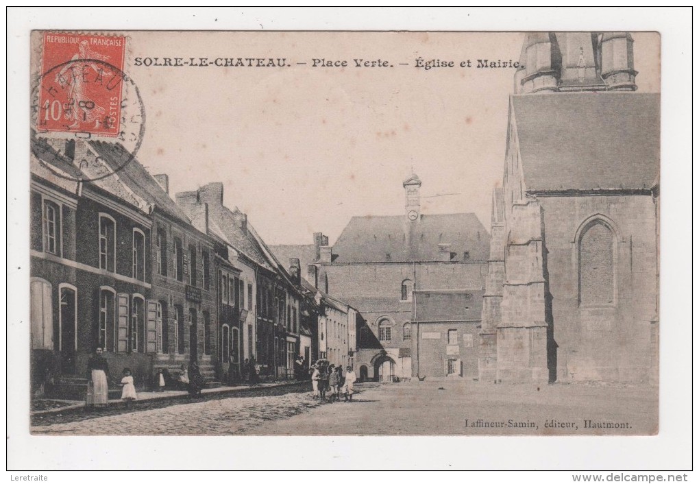 59 - Solre-le-Chateau. -  Place Verte. - Eglise Et Mairie . 1908 - Solre Le Chateau