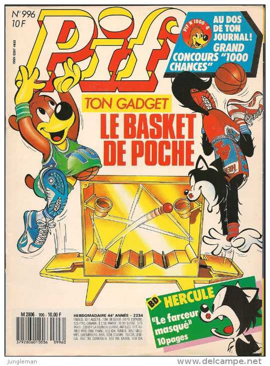 Pif N° 996 De Avril 1988 - Avec Smith & Wesson, Hercule, Elli Medeiros, Dicentim, Boule & Bill, Les As. Revue En TBE - Pif & Hercule