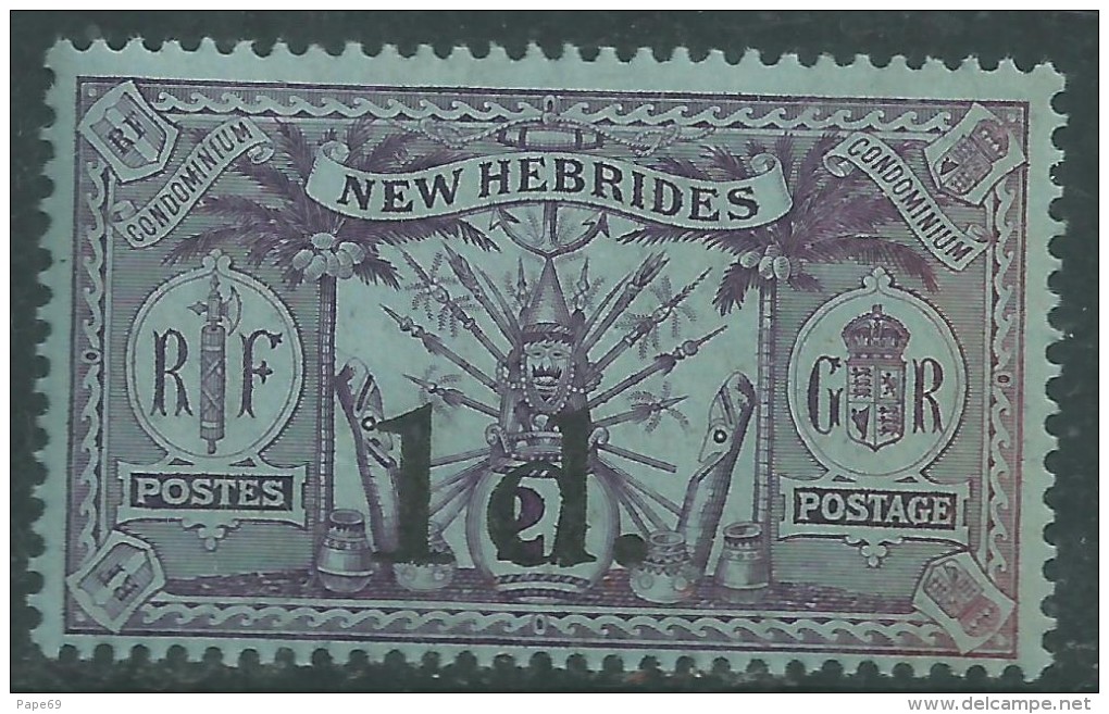 Nouvelles Hébrides N° 66 XX Timbre Surchargé 1 D. Sur 2 S.. Légende Anglaise Sans Charnière, TB - Unused Stamps